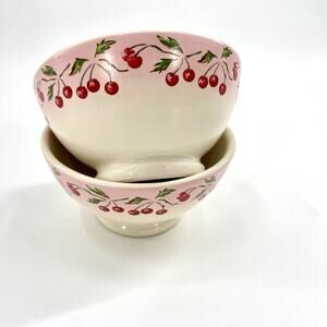 2 Charming Le Comptoir de Famille Cherries Small Bowls France Flaw